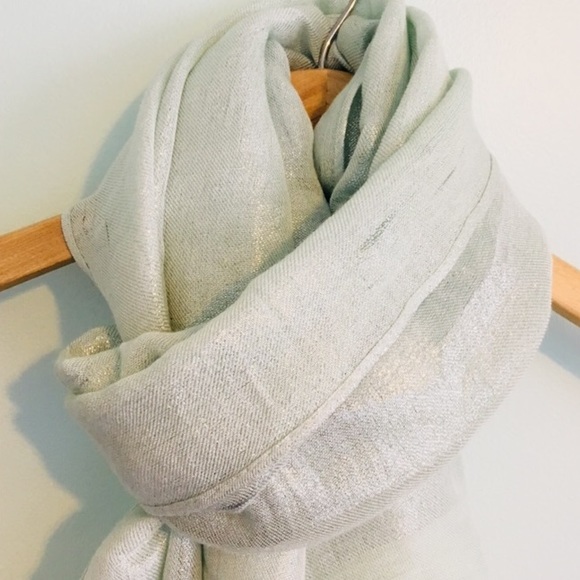 Light Turquoise Shimmery Scarf with Tassels - Picture 4 of 5